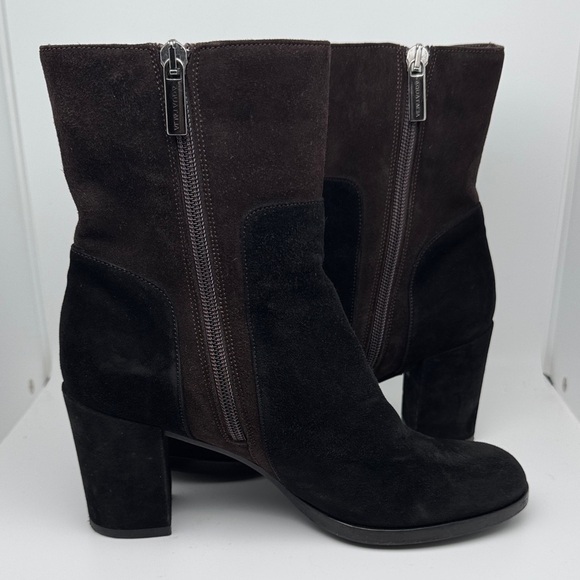 Aquatalia Suede Brown Black Ankle Block Heel Zipper Closure Bootie Size 7 - Picture 6 of 12